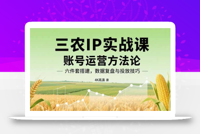 三农IP实战课：账号运营方法论，六件套搭建，数据复盘与投放技巧