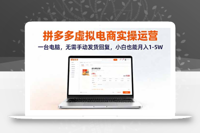 拼多多虚拟电商实操运营，一台电脑，无需手动发货回复，小白也能月入1-5W